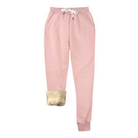 Yeokou Women's Warm Sherpa Lined Athletic Sweatpants Jogger Fleece Pants (Pink, Medium)