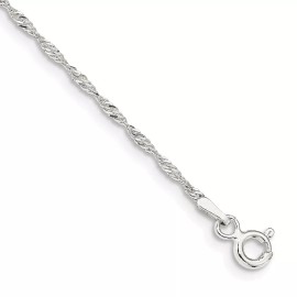 GlittersandGold Sterling Silver 1.4mm Singapore Chain Anklet Necklace
