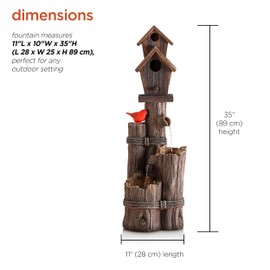 Alpine Corporation WCT1002 Outdoor 3-Tier Birdhouse with Cardinal Waterfalls Floor Fountain, 35 Inch Tall, Brown
