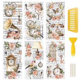 WANDIC 6 Sheets Transfer Stickers Retro Theme Flower Stickers for DIY Scrapbooking Photo Album Furniture 15x30cm