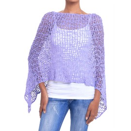 JOPHY & CO. Women's Poncho Mesh Effect Knitted Summer and Spring Crochet Wrap for Women Light and Soft (cod. 1511), lilac, M