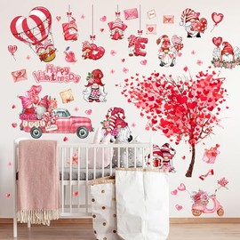 2 Sheets Valentine's Day Wall Decals Heart Tree Red Truck Removable Valentines Day Wall Stickers Romantic Love Heart Wall Decor for Couple Home Bedroom Decorations Living Room Wedding Anniversary Art