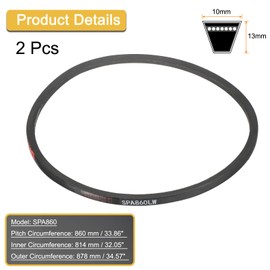 sourcing map 2 Pcs SPA860 Drive Wedge Belt V-Belt, 860mm Pitch Girth Narrow Wedge V-Belt Industrial Power Rubber Transmission Belt for Power Transmission Systems in Multiple Industries