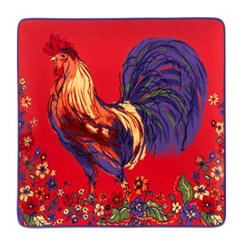 Certified International Morning Rooster 12.5" Square Platter, Multicolor