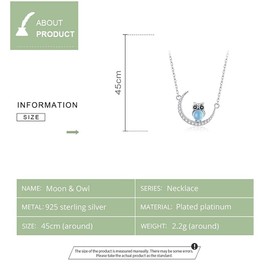 PAHALA 925 Sterling Silver Summer Night Moon Owl Crystal Pendant Wedding Necklace