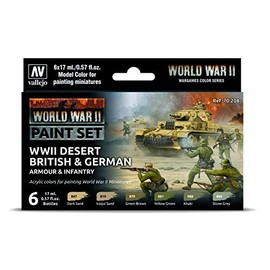 Vallejo - WWII Desert British & German Armour & Infantry Model Color Paint Set | Historic Military Shades | Brush & Airbrush Compatible | Pro Modeler Collection | 6 bottles x 18 ml. (0.6 fl.oz)