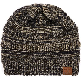 C.C Trendy - Gorro de punto trenzado grueso y suave y elástico, 2 tonos negro/beige oscuro, One Size