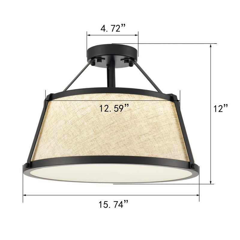 DANSEER Drum Flush Mount Ceiling Light Black Finish Dimmable LED