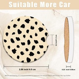 Almond Latte Dots Car Coasters for Cup Holders, 2 Pack Car Cup Holder Coasters for Women Men, 2.56 inch Anti Slip Insert Absorbent Ceramic Car Cup Coasters with Cork Base and Finger Notch