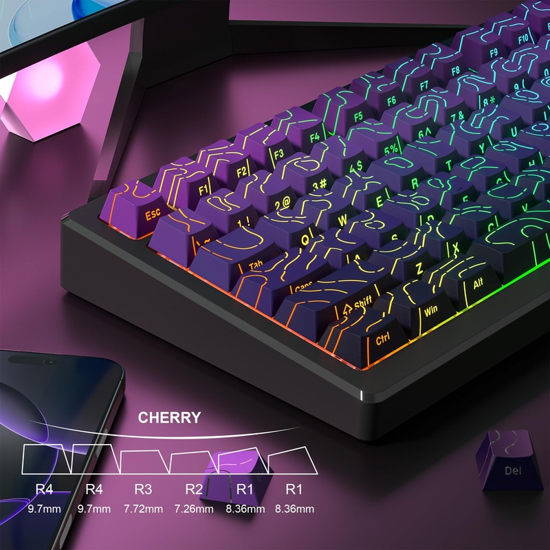 dagaladoo Topographic keycaps Line Backlit Gradient Purple keycaps Shine Through