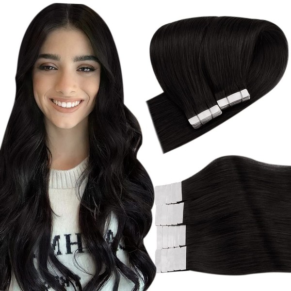 Easyouth #1 Remy Tape-In Real Hair Extensions, Straight, 60 cm,