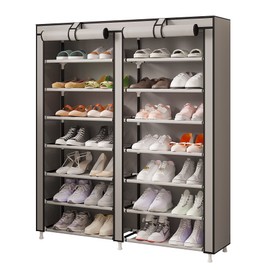 MOYIPIN Shoe Rack Storage Organizer, Double Row Portable Nonwoven Fabric Cover Shoe Rack Holds up to 28 Pairs 36.2 x 11.2 x49.2 Inches Grey