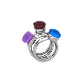 Qudo Firenze Silver Ring with White Stone (White Topaz), Stainless Steel, No Gemstone