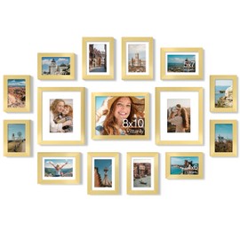 Vittanly 15 Pack Picture Frames Collage Wall Decor for Mounting or Tabletop Display, Gallery Frame Set for Family, Multi Sizes Including 3pcs 8x10, 6pcs 5x7, 6pcs 4x6, Gold