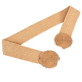 ICGSUQR Straw Woven Braided Wide Elastic Waist Belts For Dresses -Fashion Bohemia Double Circle Buckle Waistbands Ladies Belt, Brown, Waist:26-34Inch