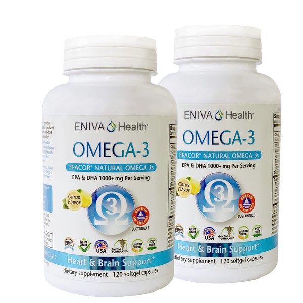 Eniva Omega-3 Fish Oil High EPA/DHA Premium Fish Oil Daily Supplement 2 Pack (240 caps)