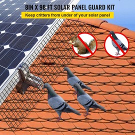 VEVOR 8inch x 98ft, Critter Roll Kit, Solar Panel Bird 100pcs Stainless Steel Fasteners, PVC Coated Guard Wire, Black