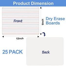 Dry Erase Boards 25 Pack, Double Sided Small Whiteboards with Lines for Kids, Students, Teacher & Classroom Pack, 9"x12" Mini Dry Erase White Boards Lined for Writing Math English Practice