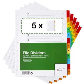 [Set of 5] Folder Index A4 Coloured 12 Pieces Extra Wide Dividers for Folder Extra Wide A4 Numbered 1-12 Dividers for A4 (1-12) Extra Wide Folder Easy Perfect for Organising