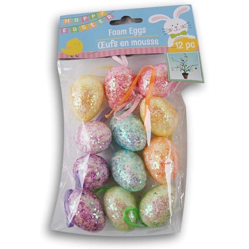 Greenbrier Easter Egg Ornaments w Loops Multi-Color Glitter Mini-Eggs Foam