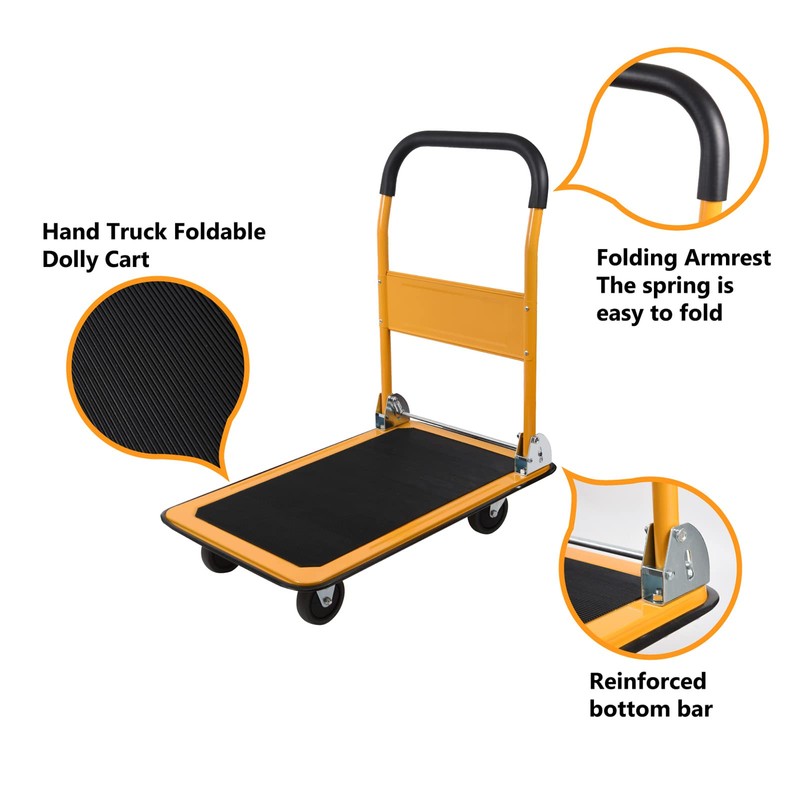 LEADALLWAY Foldable Push Cart Platform Cart 330lbs Capacity 4 Wheels