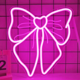 Bow Neon Sign for Wall Decor Pink Bow Led Neon Lights for Coquette Room Decor Light up Sign for Bedroom Wall Bow Birthday Decorations Girls Room Birthday Party Christmas Gifts With USB Power Dpaint