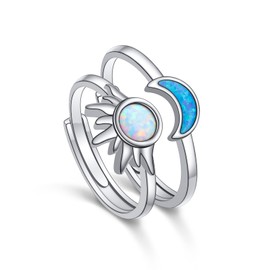 Yearace Moon and Sun Couples Rings Set, 925 Sterling Silver Sun Moon Matching Ring for Couples, Adjustable Engagement Wedding Promise Ring for Him and Her