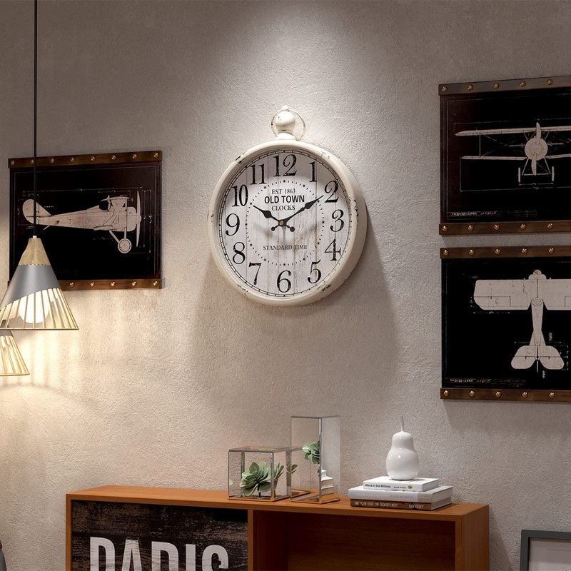 Menterry Retro Round Wall Clock. White Vintage Antique Style. Battery