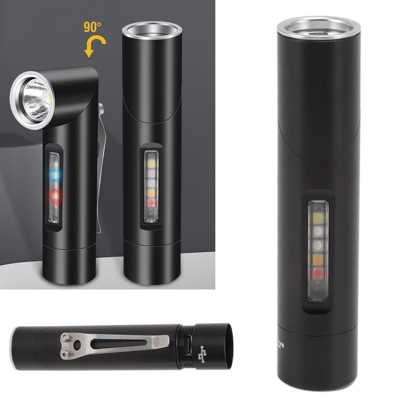 Mini Flashlight 90 Degree Tiltable Head LED Flashlight Magnetic Rechargeable