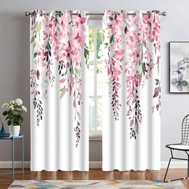 EOTDMS - Cortinas florales de acuarela rosa de 84 pulgadas de largo, hojas botánicas, flores de vid y flores de granja, cortinas opacas para tratamiento de ventana para recámara, sala de estar, 52 x