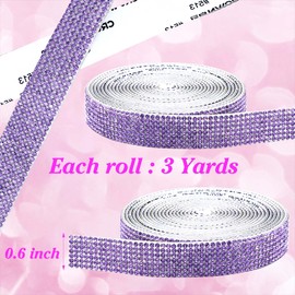 GUGANEL Self Adhesive Purple Rhinestone Ribbon Strips, 3 Yards Bling Crystal Ribbon Rhinestone Sticker with 2 mm Rhinestone for DIY Car&Craft Decoration Wedding Christmas Gift (Purple)