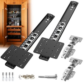 Pocket Door Slides 16in Heavy Duty Hardware Kit with Pivot Hinge for Cabinet Wardrobe Silent Retractable System for Inset Doors 2Pcs