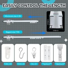 Juexica Retractable Ceiling or Wall Mount Curtain Track 4.3-7.9ft / 1.3-2.4 Meter Room Divider Curtain Rod, Rails Set with Silent Rollers and Hooks for Living Room Bedroom RV (Single)