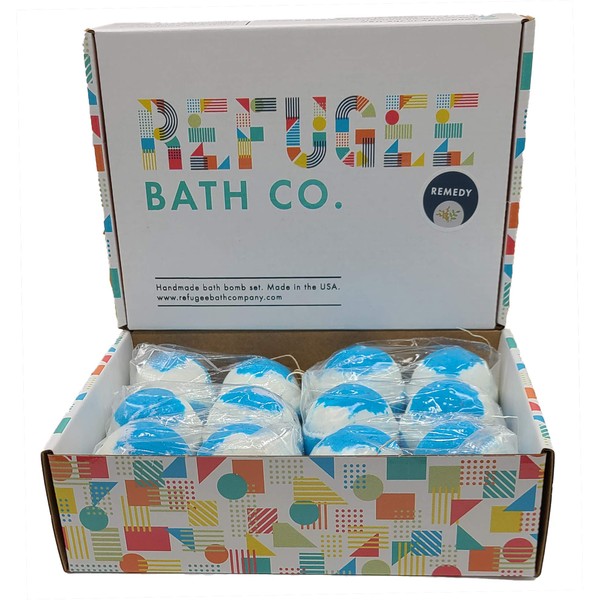 Refugee Bath Co. Variety Pack Bath Bombs Tea Tree and Eucalyptus Essential Oils Cocoa Butter Support Refugee Employment in USA (12 Pack)