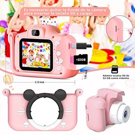 Mini Cámara para Niños,Cámara Digital de Video para Niñas de 3-12 Años Selfie con Pantalla 2.0 IPS HD con Tarjetas de Memoria 32G Cámara para Niños, R