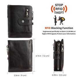 CHANPINCL men's buckle, double zipper, leather wallet, detachable card, large capacity, multifunctional coin pocket (Coffee)