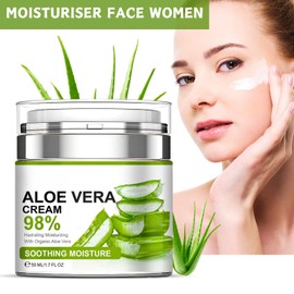 Aloe Vera Cream, 98% Aloe Vera Face Cream, Face & Body Moisturizing Cream with Organic Aloe Vera Gel, Aloe Vera Face Moisturizer, Nourishing, Smoothing Moisturizing Lotion for Face & Body