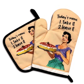 Today's Menu:Take it Leave it,Oven Mitts and Pot Holders Sets of 2，Funny Oven Mitt，Silicone Non-Slip Oven Mitts,Kitchen Gift for Women,Perfect for Kitchen,Cooking,Baking,Grilling