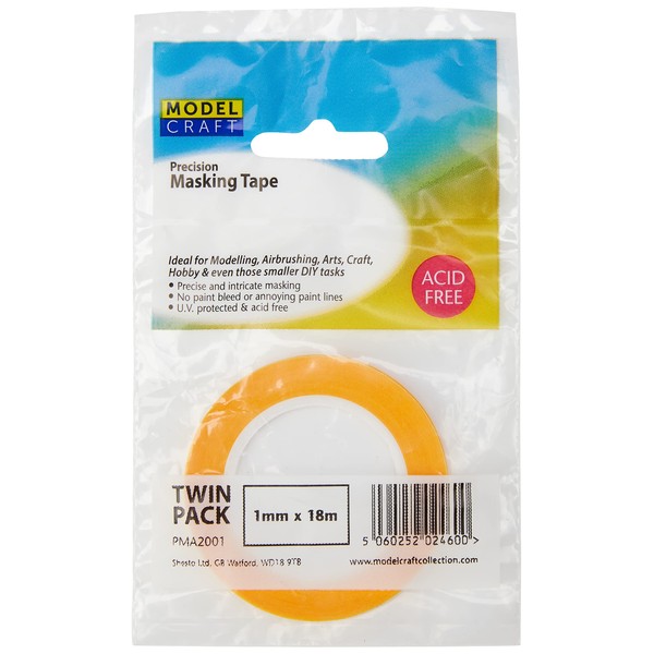 Modelcraft Twin Pack 1mm Precision Masking Tape, Yellow, 6 x 0.3 x 6 cm