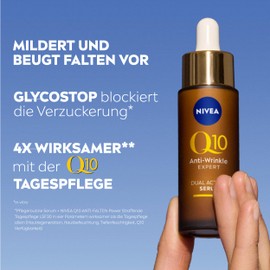 NIVEA Anti-Age Serum, Anti-Falten Serum mit Q10 mildert Falten und beugt ihrer Neuentstehung vor, straffendes Gesichtsserum mit Glycostop, Q10 Anti-Falten Experte Dual Action Serum (30 ml)