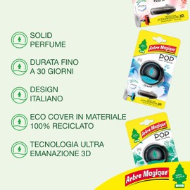 Arbre Magique POP Auto-Lufterfrischer, fester Duft, Duft Blue Velvet, warmer und entspannender Duft, hält bis zu 30 Tage, italienisches Design, 3 Stück