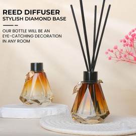 Reed Diffuser, 4pcs Reed Diffuser Empty Bottles with 20pcs Reed Diffuser Sticks, Delicate Gold Leaf Decor, Glass Fragrance Diffuser Set with lids for Home, Bathroom | Refillable,Diamond Style Black