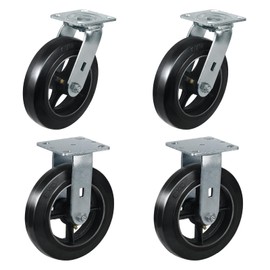 HANDSAMMU 8"x2" Industrial Caster, Rubber on Cast Iron Wheels- Set of 4 Casters with Up to 4400 LB Capacity, Black Plate Caster Wheels for Platform Truck Workbench (2 Swivel & 2 Rigid)