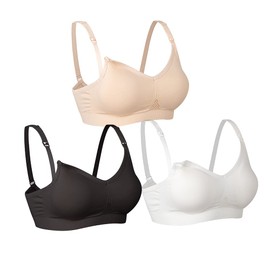 Lemef Nursing Bras for Women Maternity Bras for Breastfeeding Everyday Sleep Bras 3 Pack (Black, Beige, White Size M)