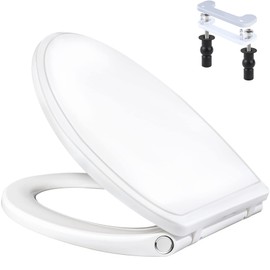 iFealClear Elongated Toilet Seat with Cover, Quick-Release Removable for Cleaning, Soft Close and Never Loosen Stable Hinge, Plastic Toilet Seat with Non-Slip Seat Bumpers, Easy Install, White