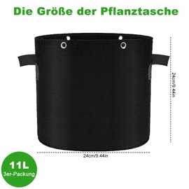 Tyafzzn Pack of 3 11 Litre Plant Bags, Non-Woven Fabric Plant Grow Bags, with Handles, Reusable Plant Bags, Plant Containers for Potatoes, Tomatoes, Vegetables and Flowers