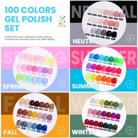 Beetles 110 PCS Gel Nail Polish Set, 100 Colors Infinite Inspiration All Season Red Brown Green Black Gel Polish with 5Pcs Base Top Coat Soak off UV Gel for Manicure Lovers DIY at Home Gifts for Women