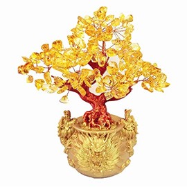 Colorsheng Feng Shui Citrine Quartz Crystal Money Tree Bonsai Style Decoration for Luck and Wealth (Dragon pots)