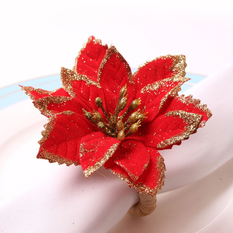 6PCS Napkin Set Red Elegant Christmas Flower Napkin for Birthday