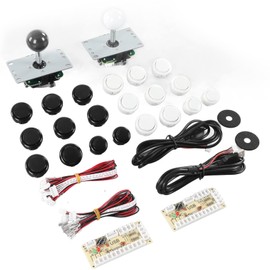 2 Player Game DIY Kits, 2 Player Game DIY USB Board Encoder Joystick Buttons Set, Compatible with Home Console, Fighting Game Console, Friends Gathering (Black White)